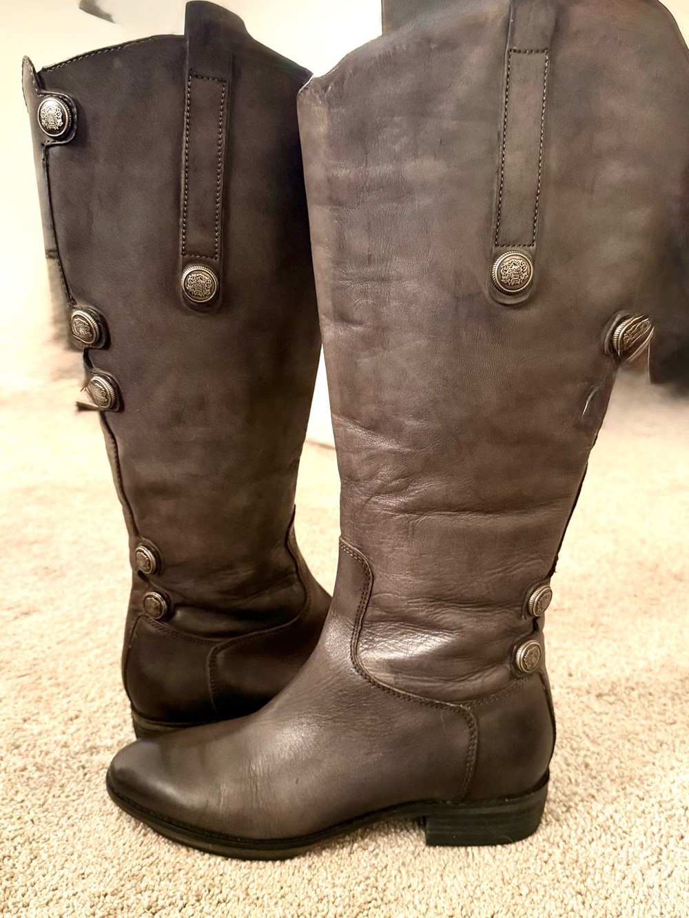 Women's Tall Arturo Chiang GrayBrown Button-Accent Leather Boots